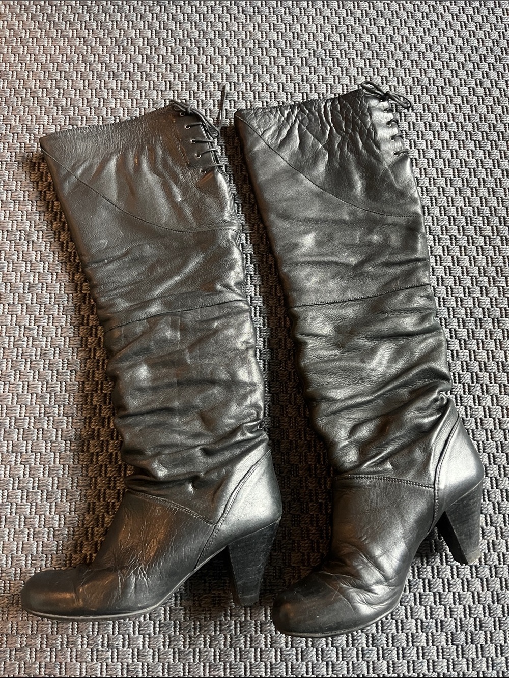 Steve Madden Black Leather Knee-High Heeled Slouch Boots